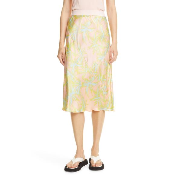 Atm Anthony Thomas Melillo 'Palm' Green Print Silk Charmeuse Slip Skirt Size S/P - Picture 1 of 5